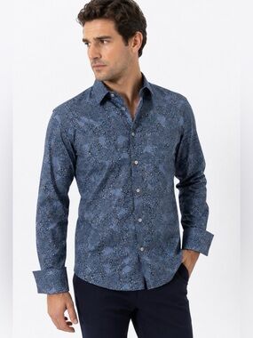 Ted Baker Long Sleeve Shirt Paisley/Geometric Pattern French Cuffs Size 16.5/42
